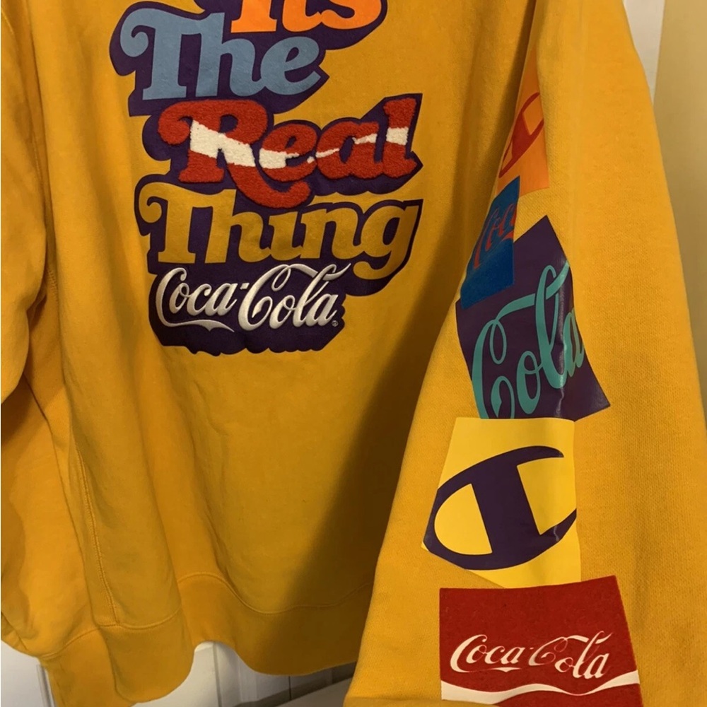 Vtg Coca-Cola Yellow Champion‎ mens sz XL reverse weave Hoodie yellow